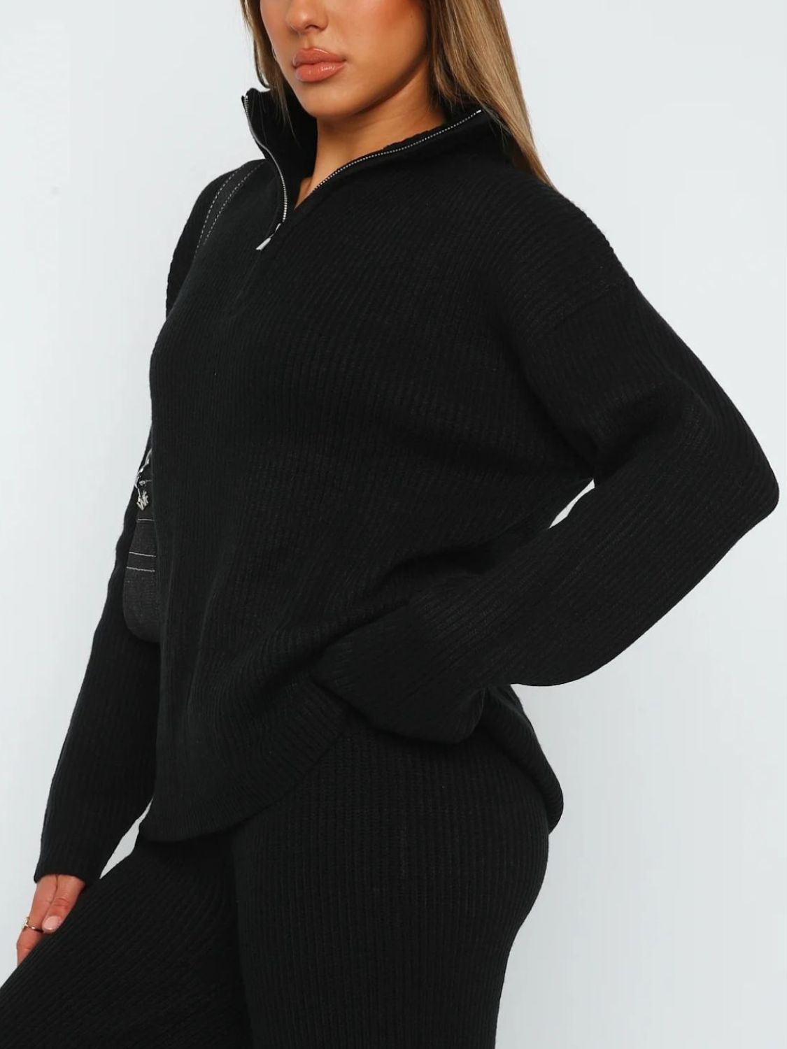 Agnes | Long sleeve top and quarter zip trousers set