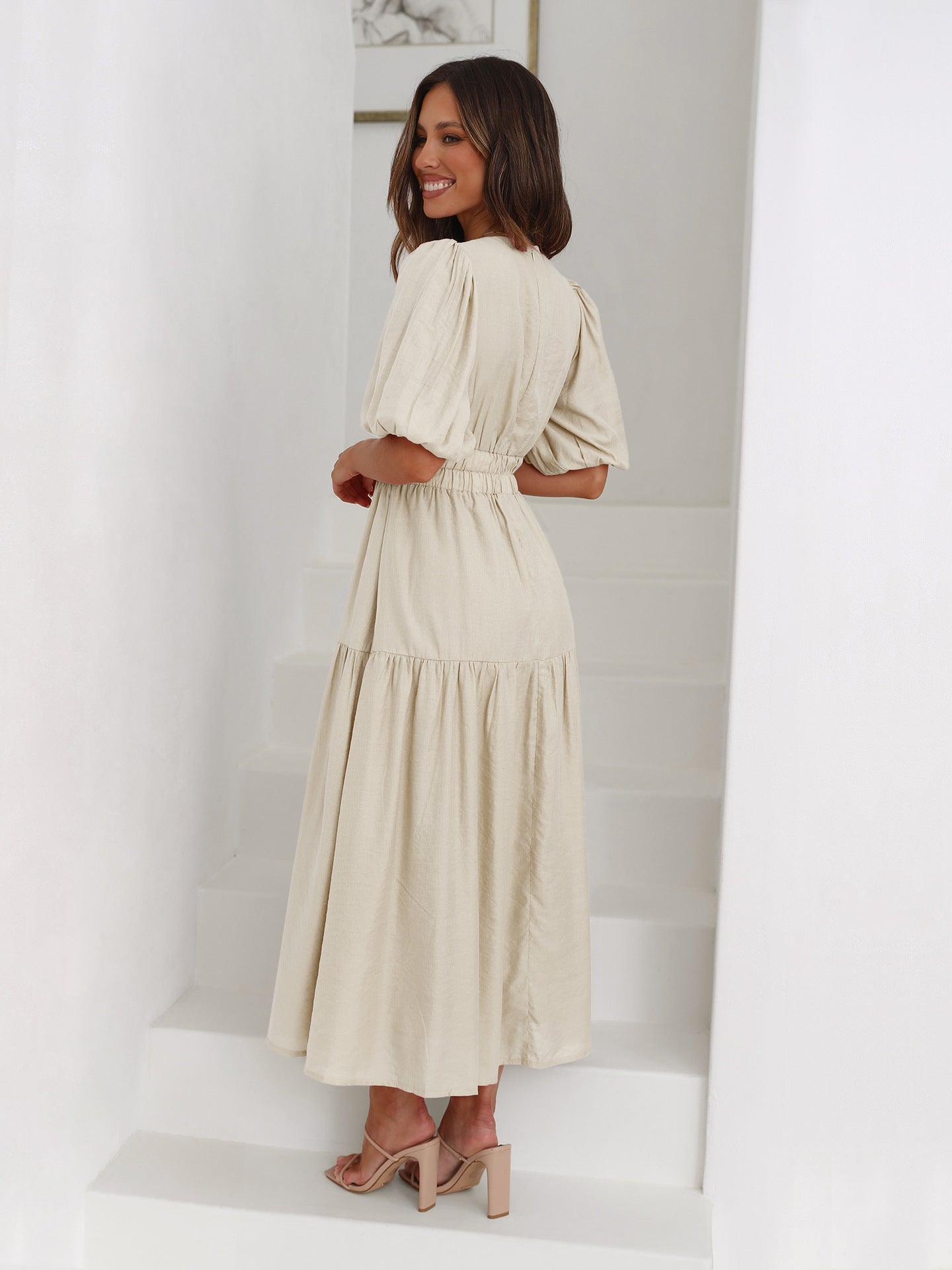 Nancy® | V-Neck Dress With Puff Sleeves