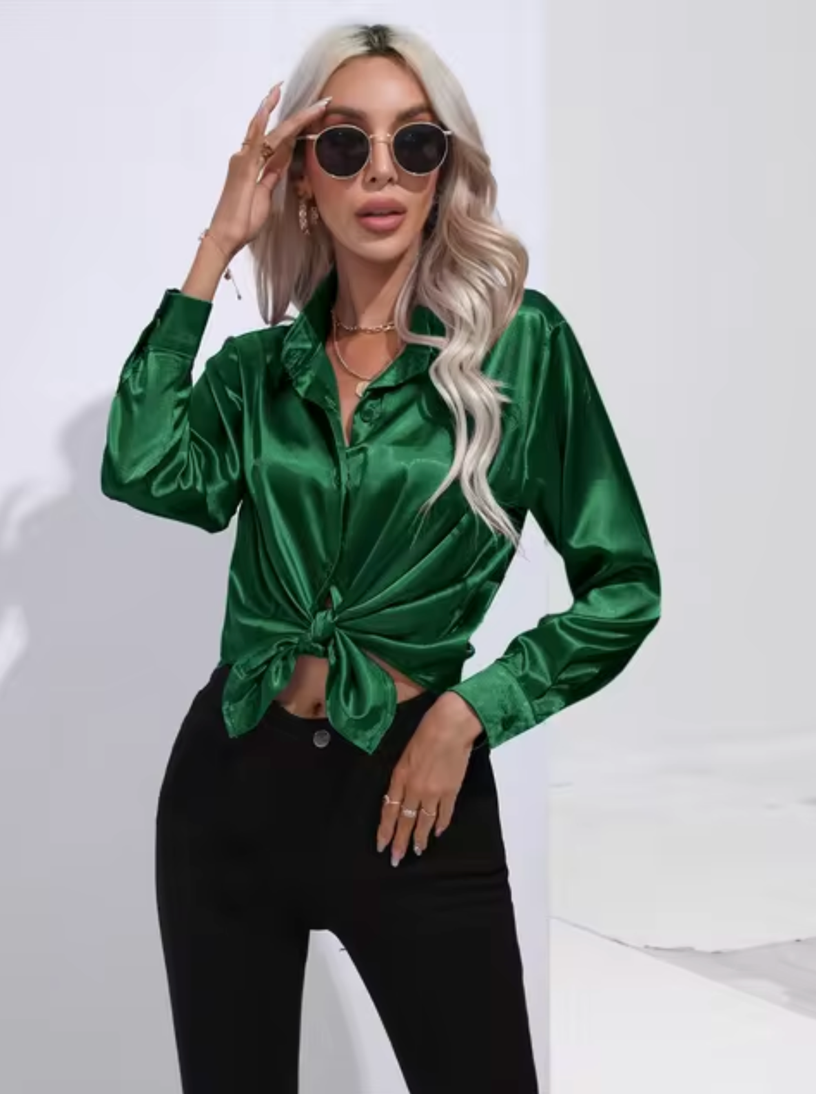 Eleanor® | Long Sleeve Satin Blouse