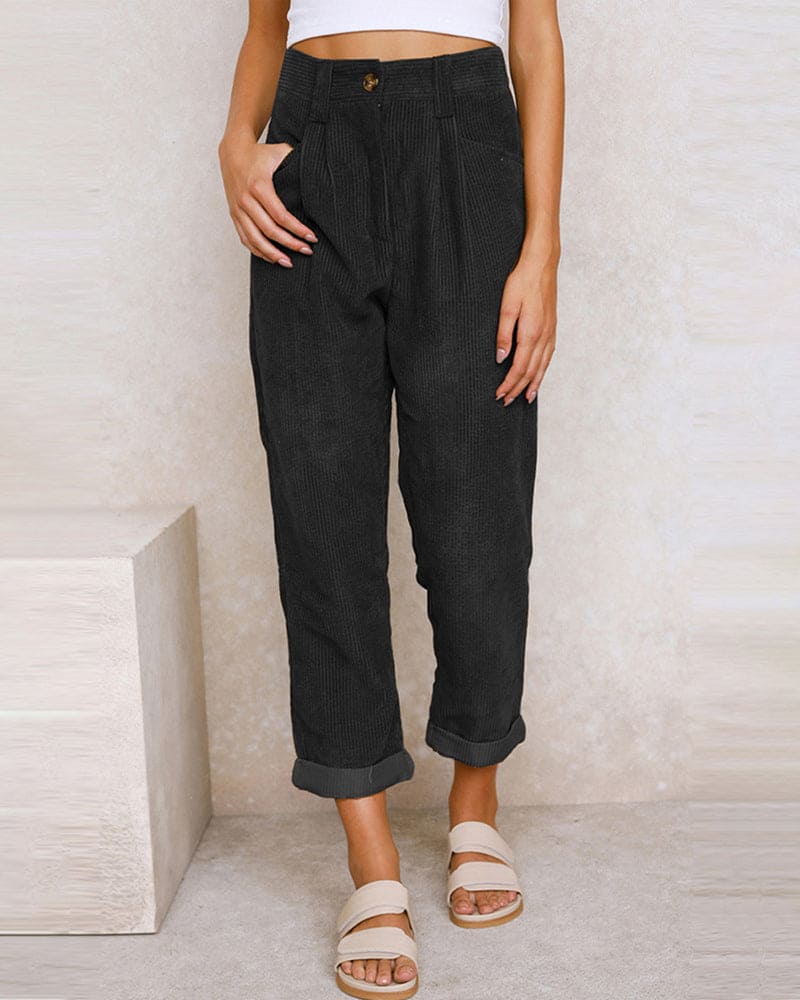 Fabiana® | High-Waisted Cotton Corduroy Pants
