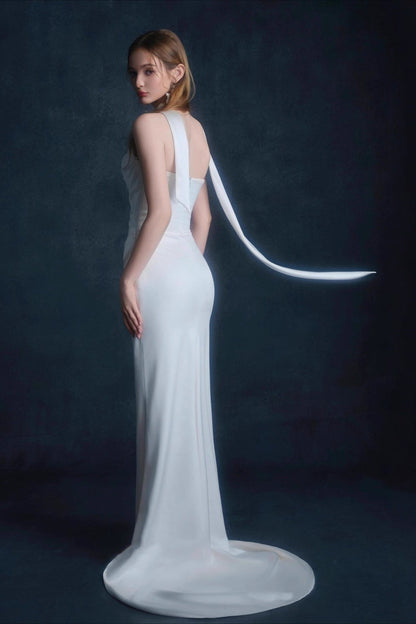 Satin Minimalist Bandeau Mermaid Reception Dress