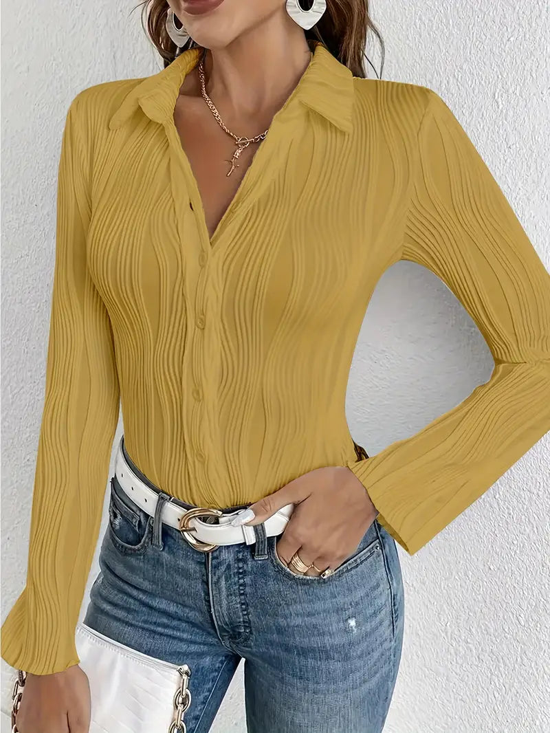 Ortensia® | Elegant Long-Sleeved Ribbed Blouse