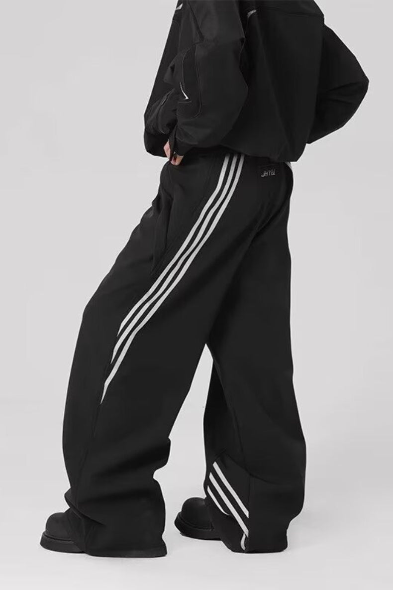 Striped Drapey Straight Wide Leg Athletic Pants