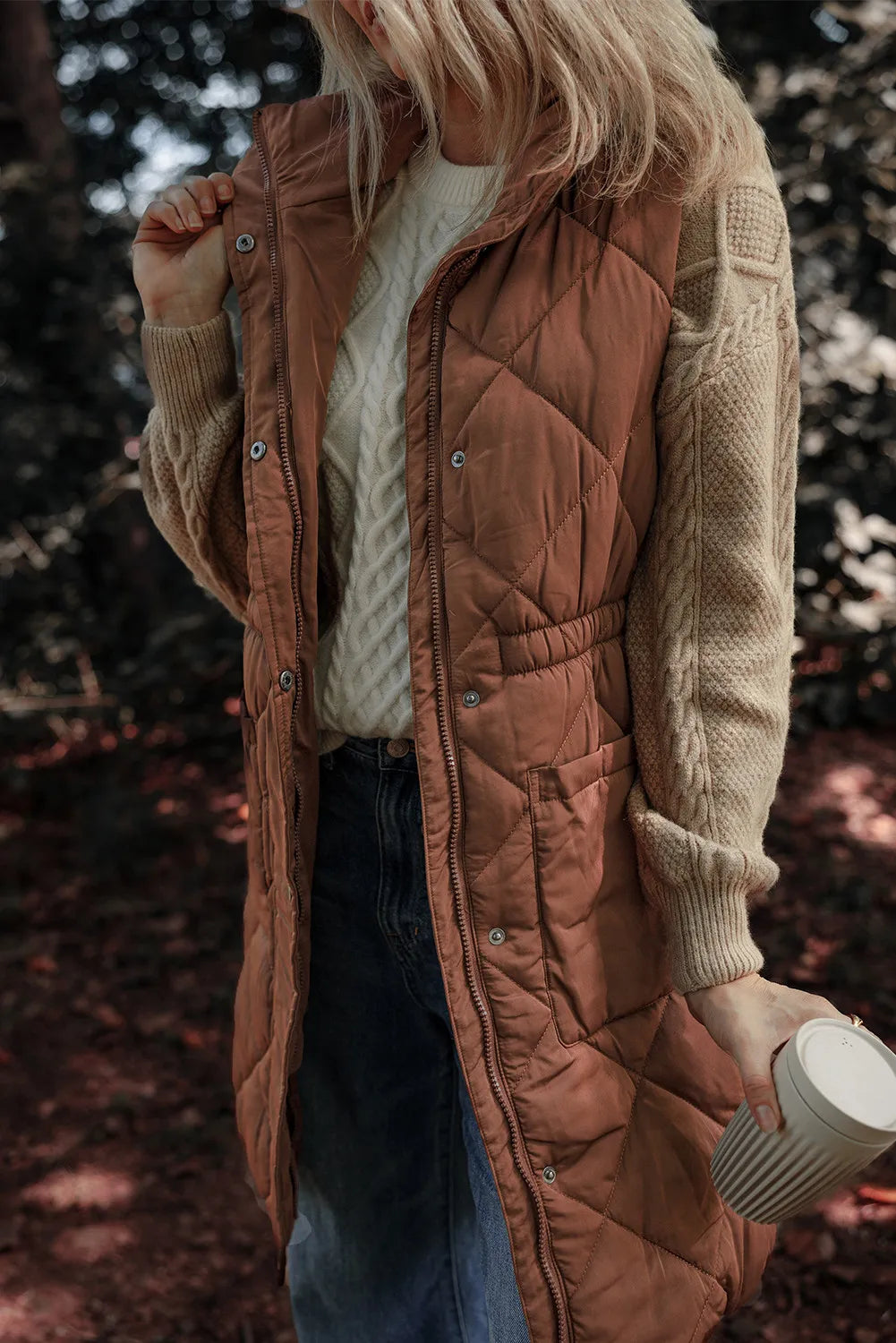 Silvia | Vest coat with zipper and buttons and pockets