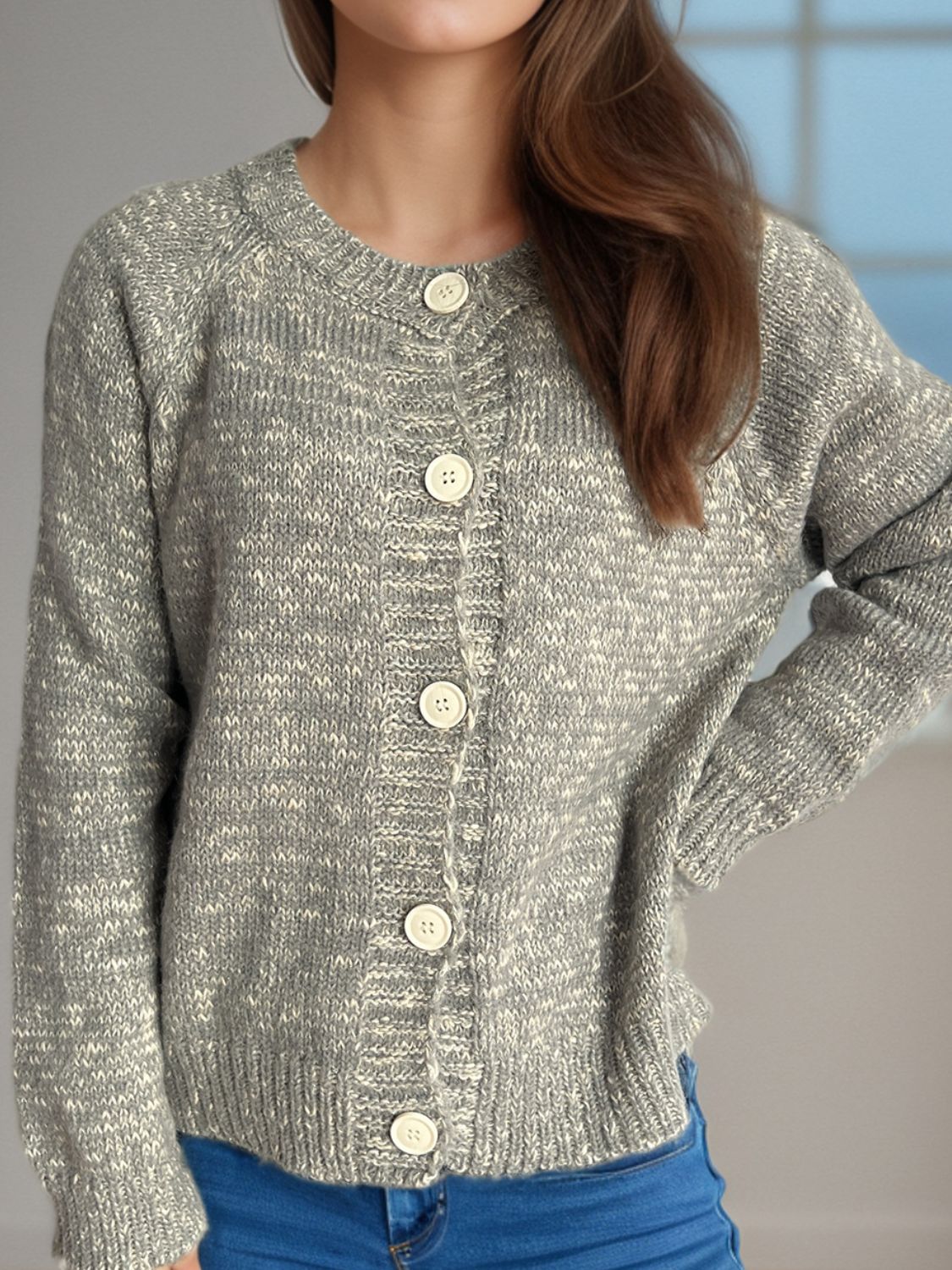 Irina | Mottled long-sleeved cardigan with button placket