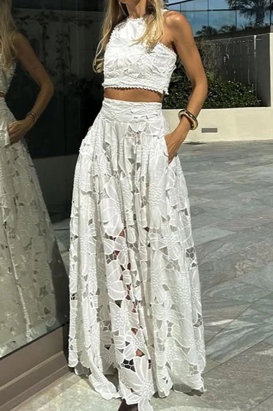 Lace Hollow Out Loose Beach Two Piece Boho Dress