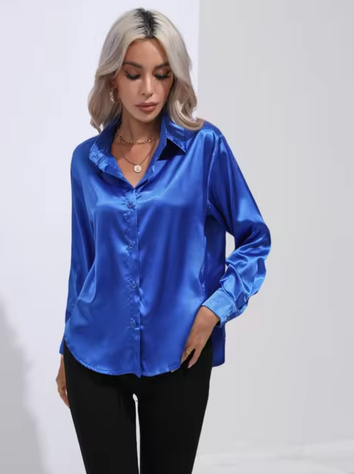 Eleanor® | Long Sleeve Satin Blouse