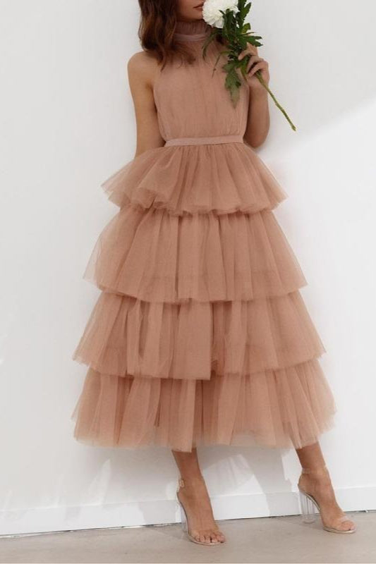 Blue Tiered Ruffle Mesh Party Dress