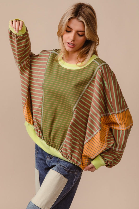 Yara | BiBi color block striped crew neck sweatshirt