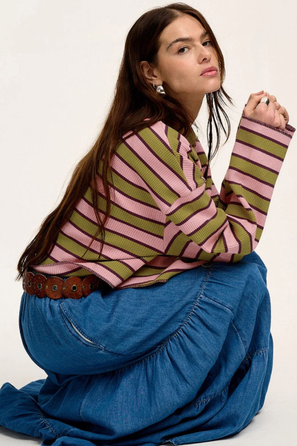 Katia | Striped notched long sleeve t-shirt