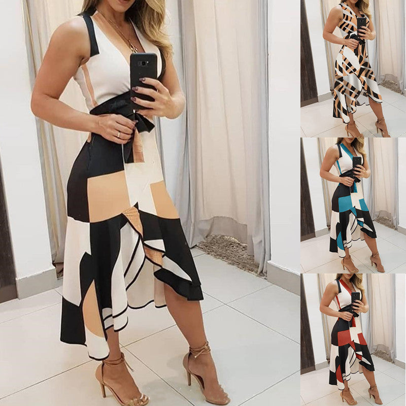Zenaida® | Women'S Asymmetric Midi Dress With Graphic Pattern And Elegant Waist