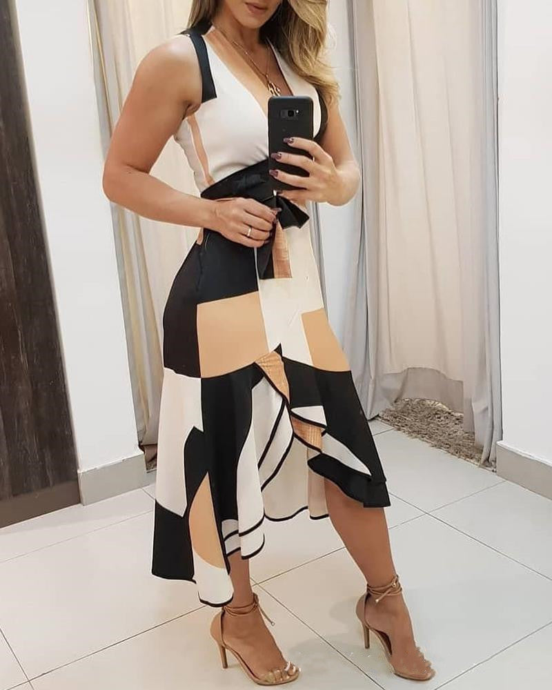 Zenaida® | Women'S Asymmetric Midi Dress With Graphic Pattern And Elegant Waist