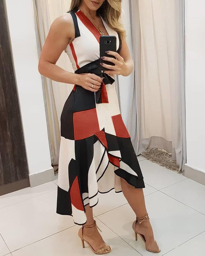 Zenaida® | Women'S Asymmetric Midi Dress With Graphic Pattern And Elegant Waist