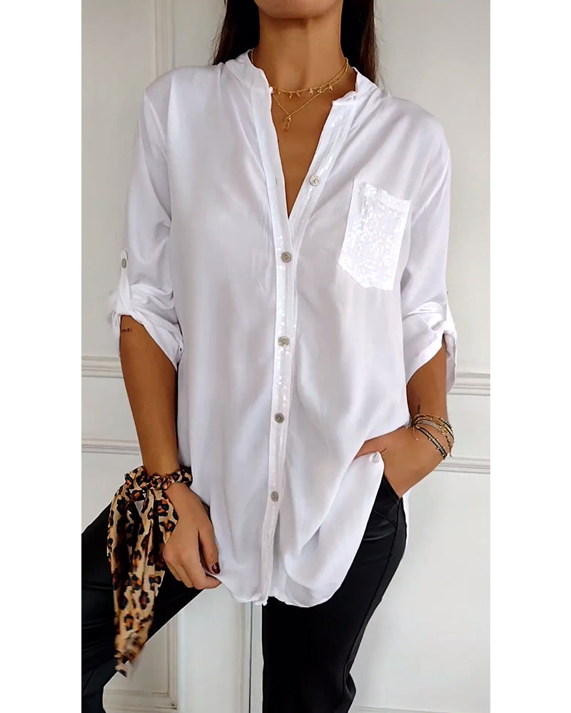 Emma® | Women'S Button-Front Blouse With Sequin Trim