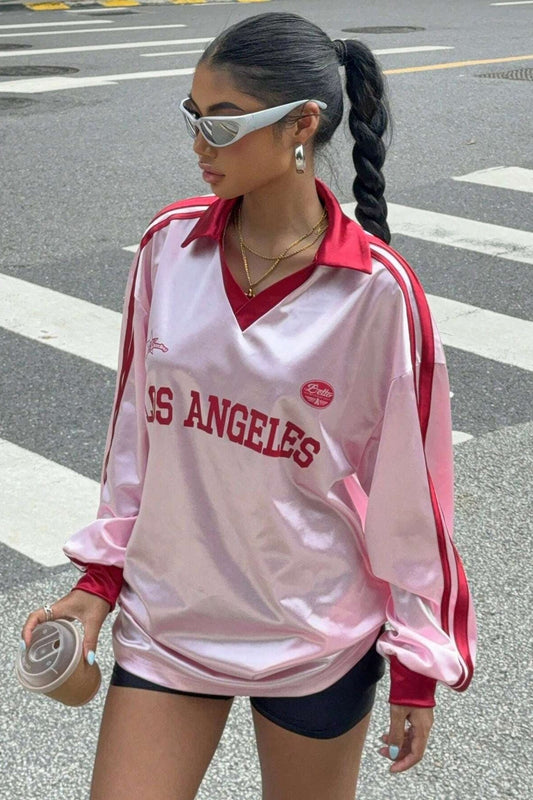 Digital Print Loose Long Sleeve V Neck Blouse