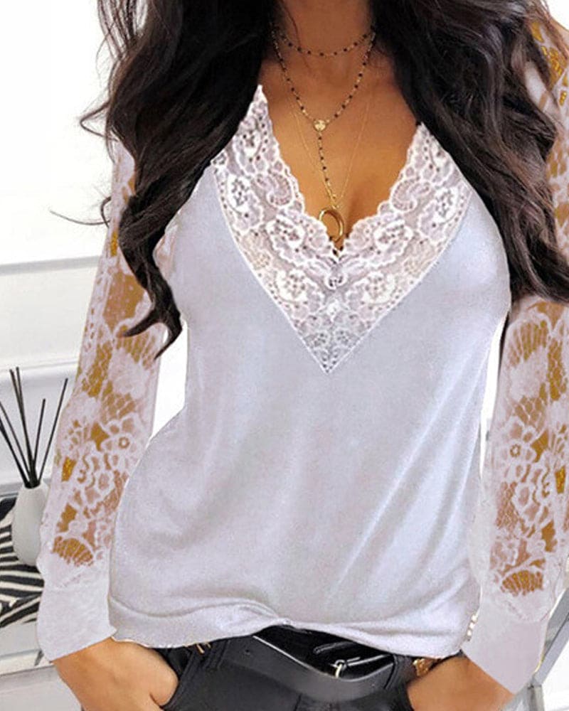 Trinity® | Lace Blouse With V-Neck And Long Sleeves