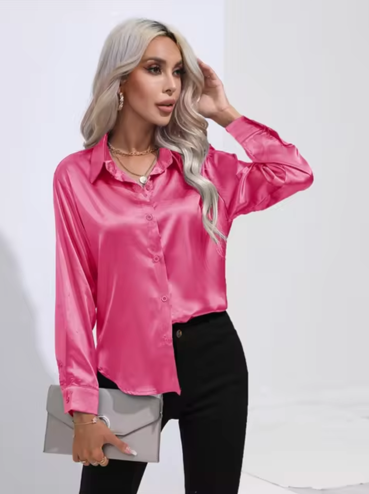 Eleanor® | Long Sleeve Satin Blouse