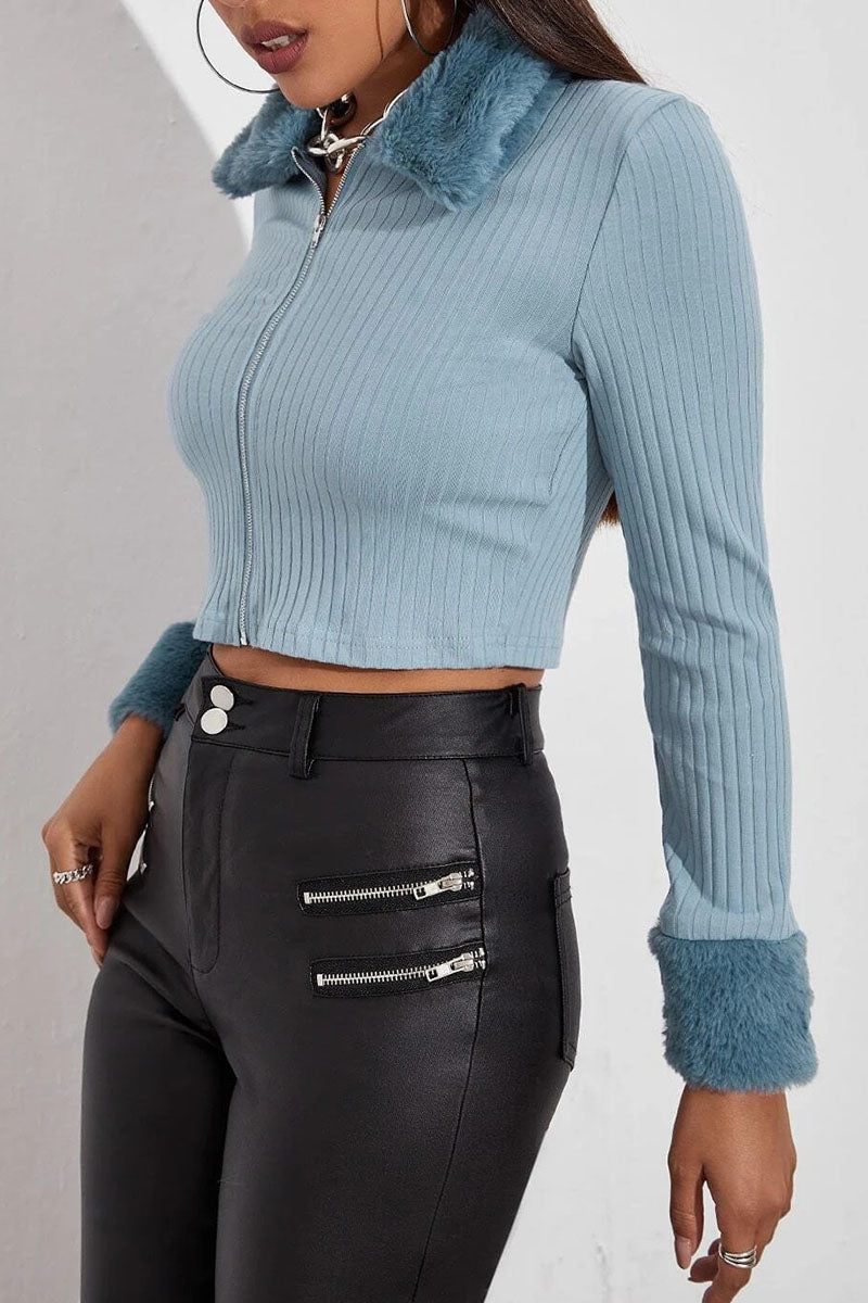Rocio | Fashionable, solid patchwork tops with a turn-down collar