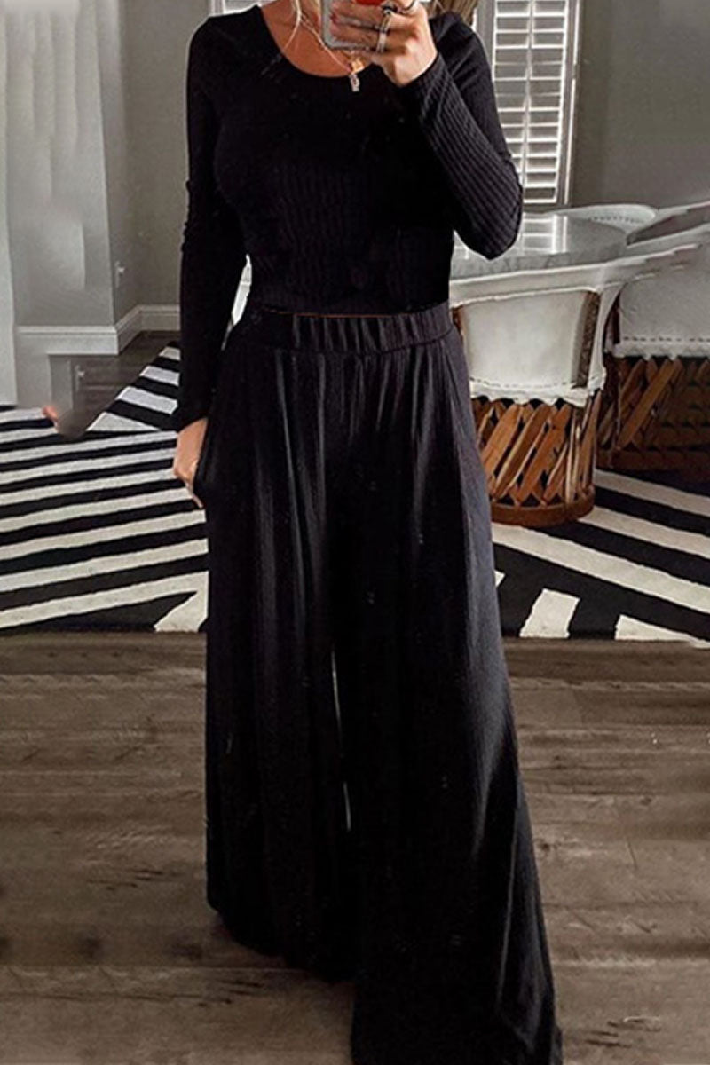 Eugenia | Fashionable elegant solid patchwork O-neck long sleeve two pieces