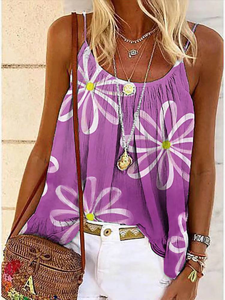 Magdalena® | Summer Women Print Sweet Sling Lotus Leaf Blouse