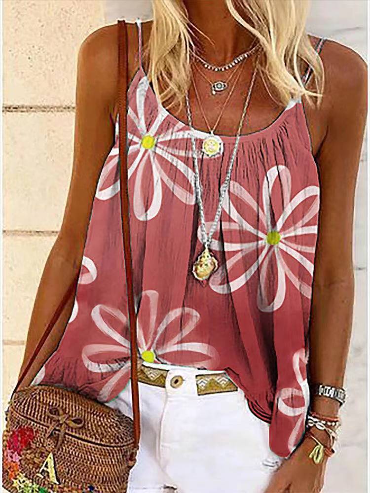 Magdalena® | Summer Women Print Sweet Sling Lotus Leaf Blouse