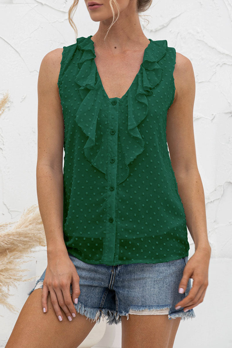 Enrica® | Casual Sleeveless V-Neck Button Down Top