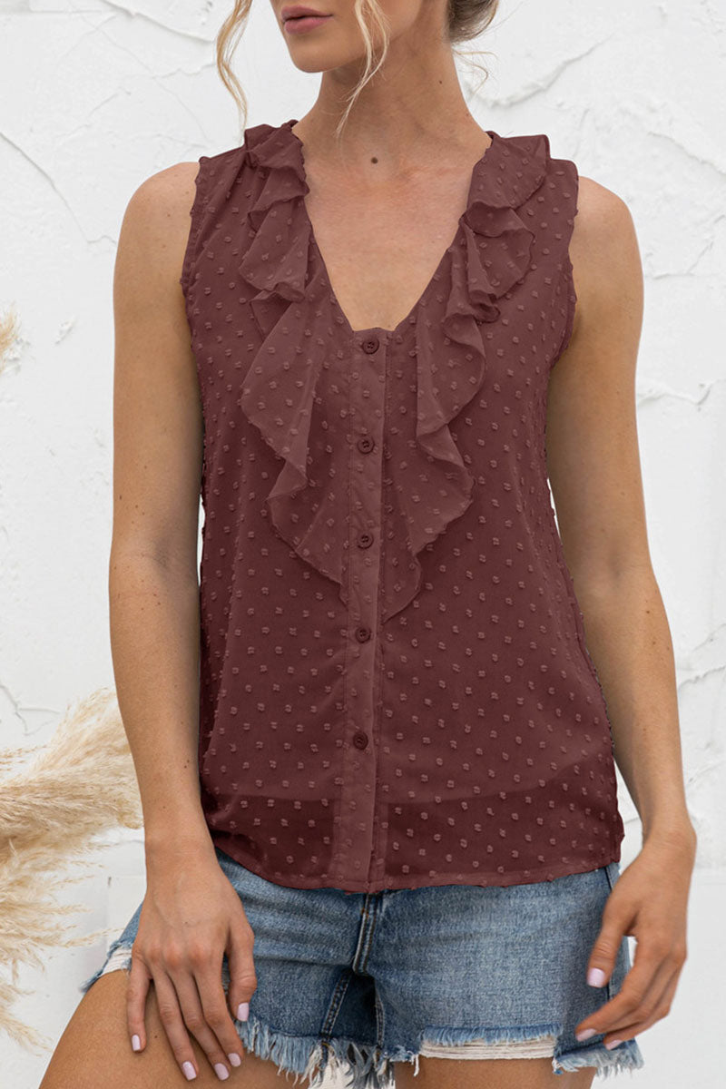 Enrica® | Casual Sleeveless V-Neck Button Down Top