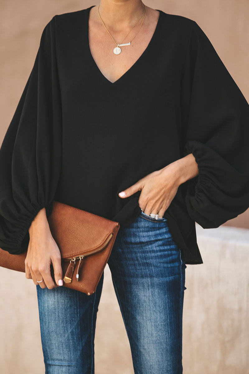 Elsa® | Casual Loose Long Sleeve V Neck Blouse
