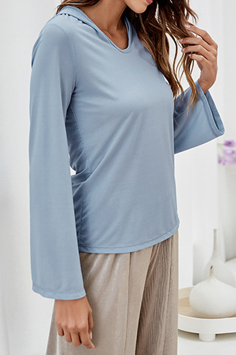 Rita | Casual solid patchwork tops with hooded collar
