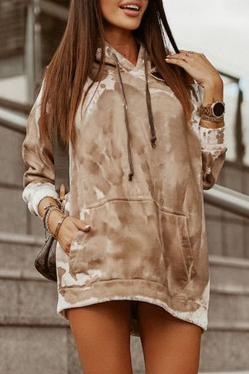 Mara | Casual tie-dye tops with hollow out drawstring and hooded collar