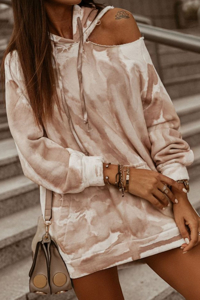 Mara | Casual tie-dye tops with hollow out drawstring and hooded collar
