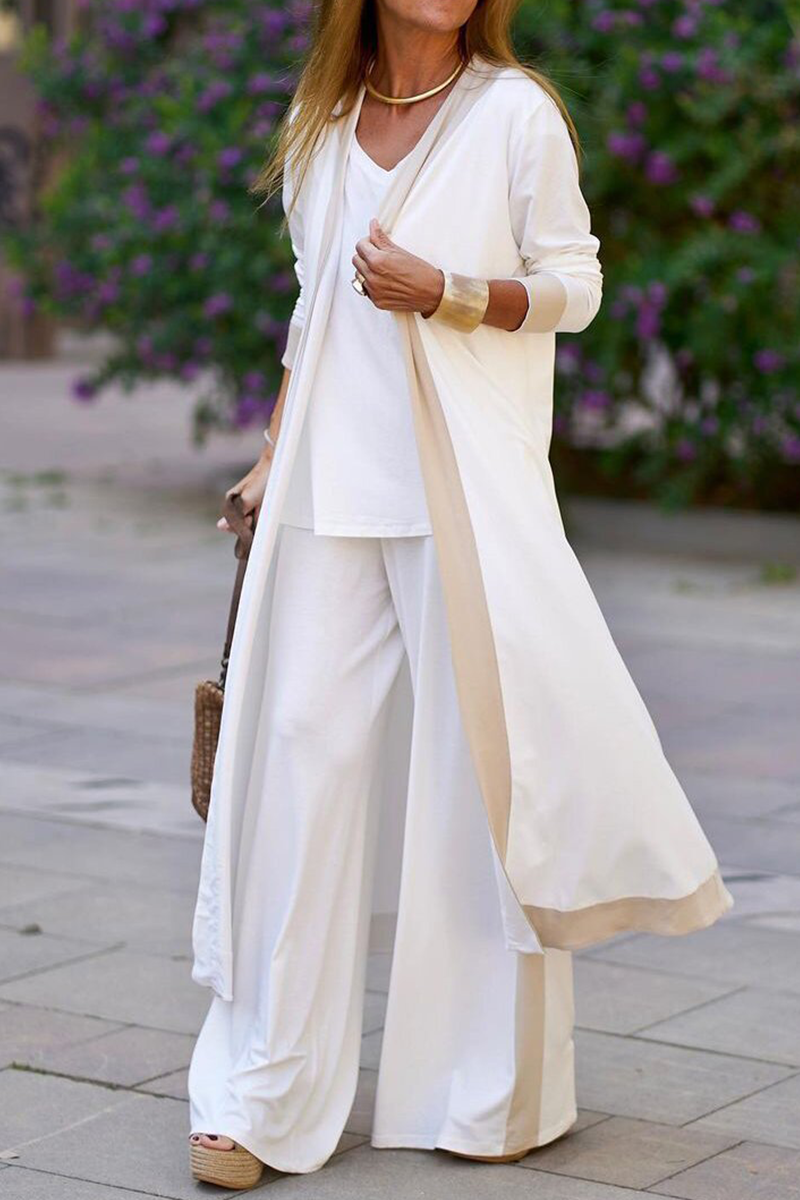 Reina | Casual elegant patchwork contrast V-neck long sleeve three piece suit
