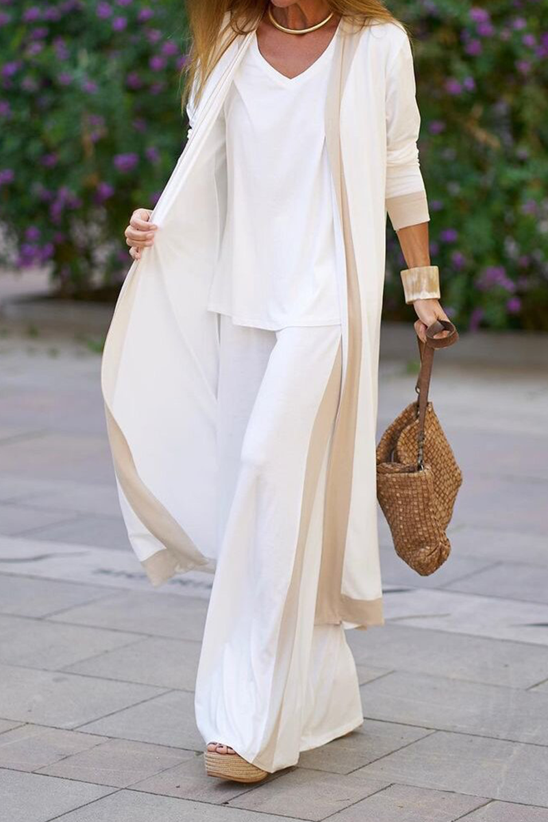 Reina | Casual elegant patchwork contrast V-neck long sleeve three piece suit