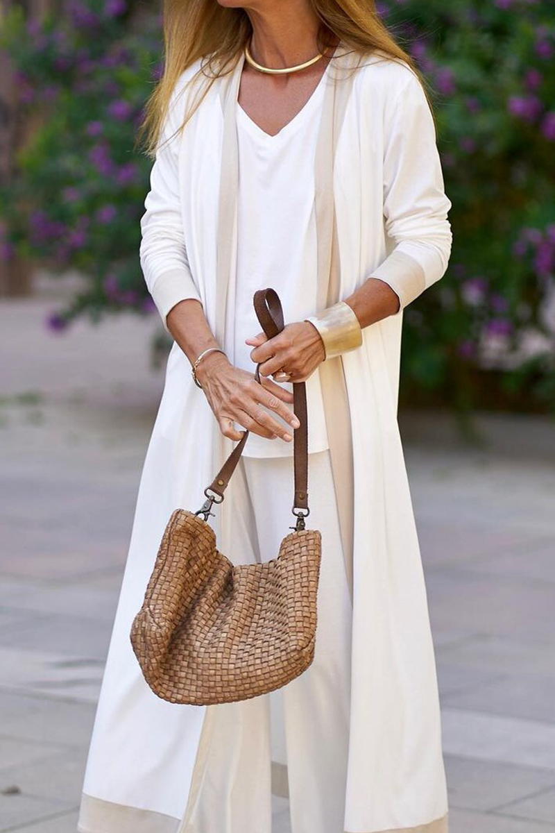 Reina | Casual elegant patchwork contrast V-neck long sleeve three piece suit