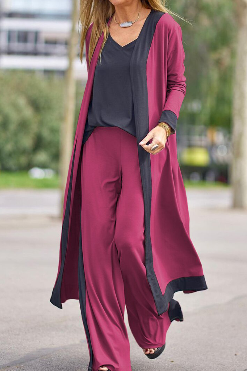 Reina | Casual elegant patchwork contrast V-neck long sleeve three piece suit