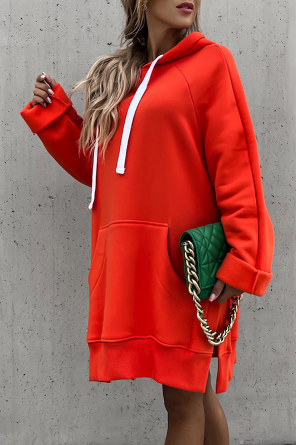 Frederika | Casual solid tops with drawstring and pockets and hooded collar