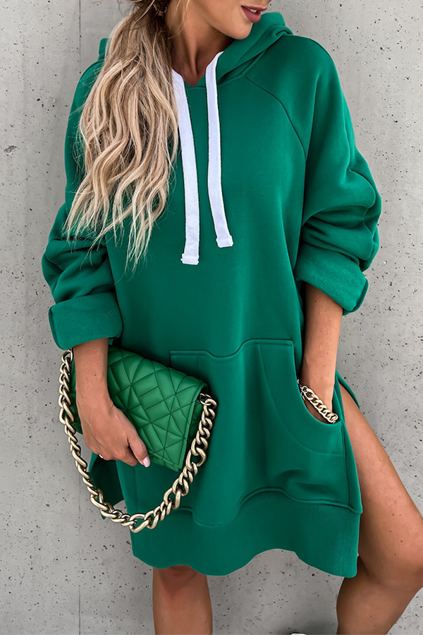 Frederika | Casual solid tops with drawstring and pockets and hooded collar