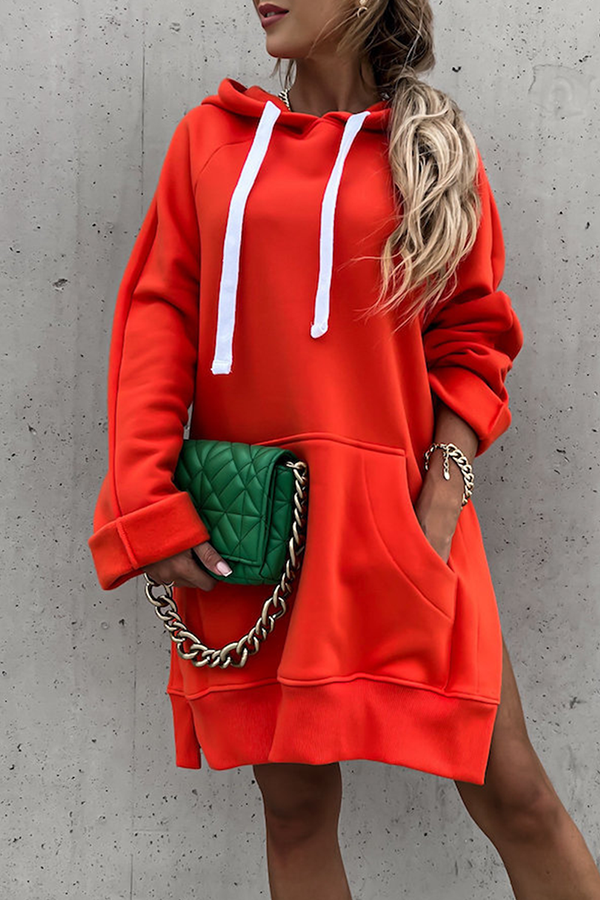 Frederika | Casual solid tops with drawstring and pockets and hooded collar
