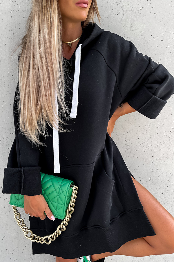 Frederika | Casual solid tops with drawstring and pockets and hooded collar