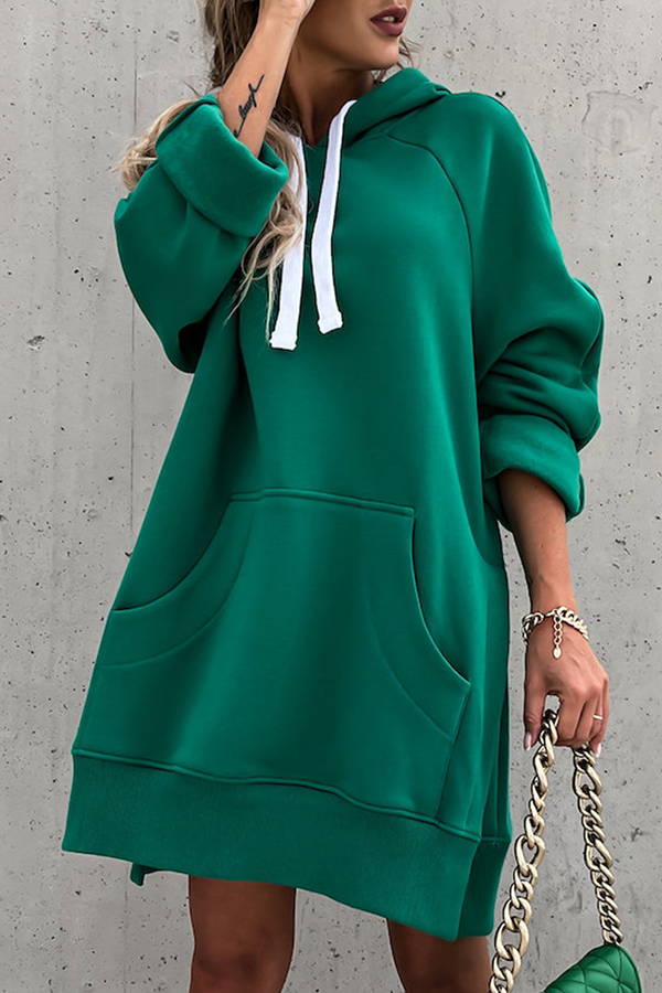 Frederika | Casual solid tops with drawstring and pockets and hooded collar