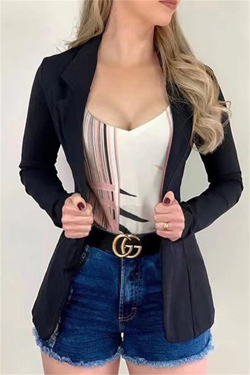Nerea | Fashionable, casual, solid color cardigan with turn-down collar