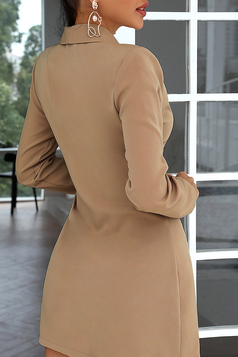 Rubí | Fashion solid patchwork shirt dress with turn-down collar