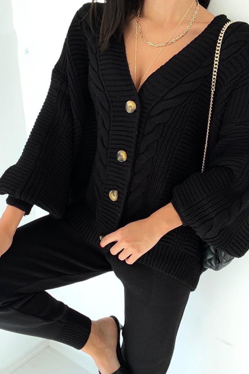 Vittoria | Casual solid patchwork two-piece suit with V-neck and long sleeves