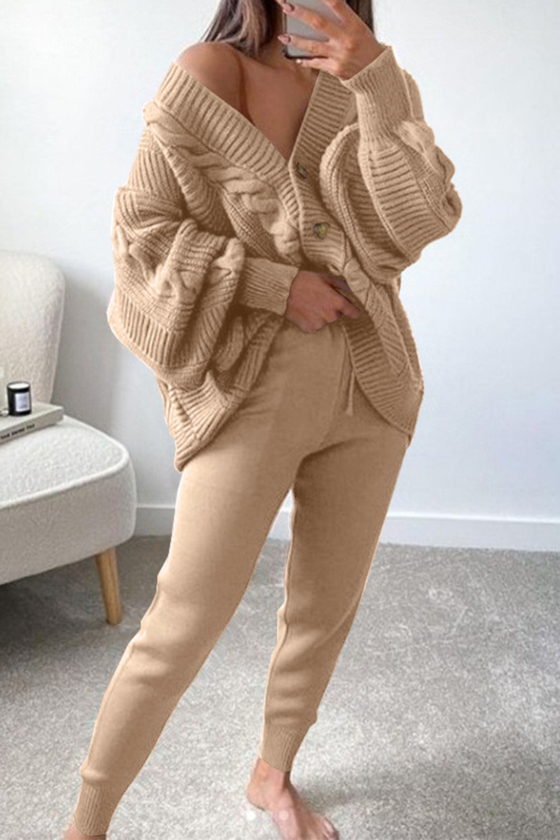 Vittoria | Casual solid patchwork two-piece suit with V-neck and long sleeves