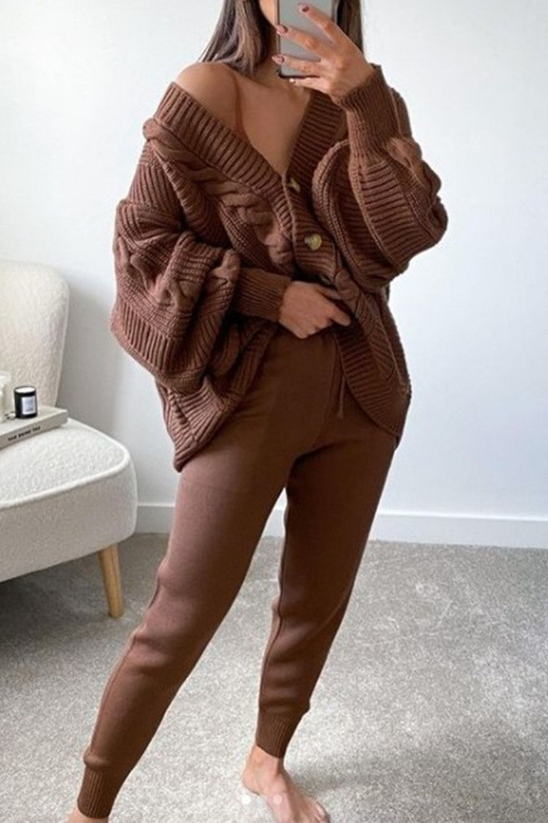 Vittoria | Casual solid patchwork two-piece suit with V-neck and long sleeves