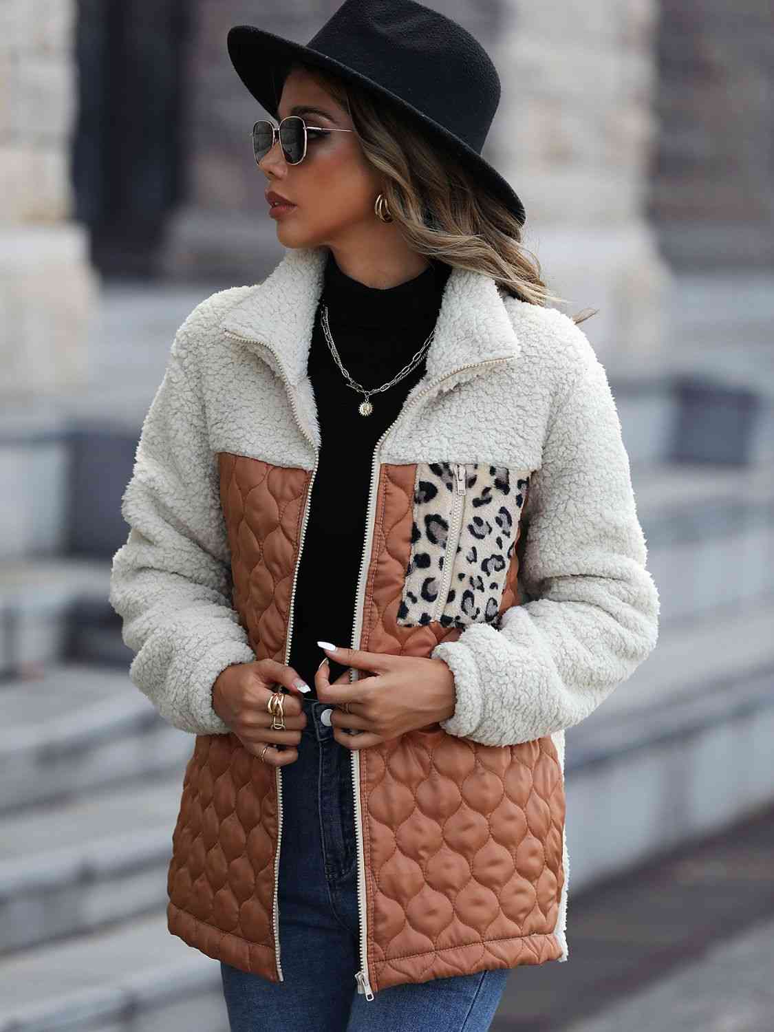 Iliana | Annette leopard print color block zip jacket