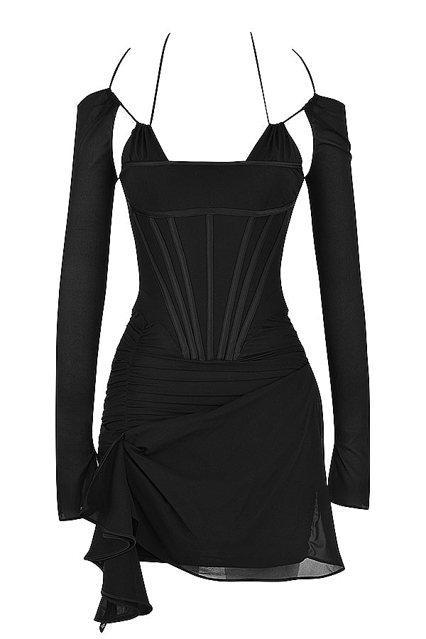 Margarita® | Black genuine silk mini dress with corset for women