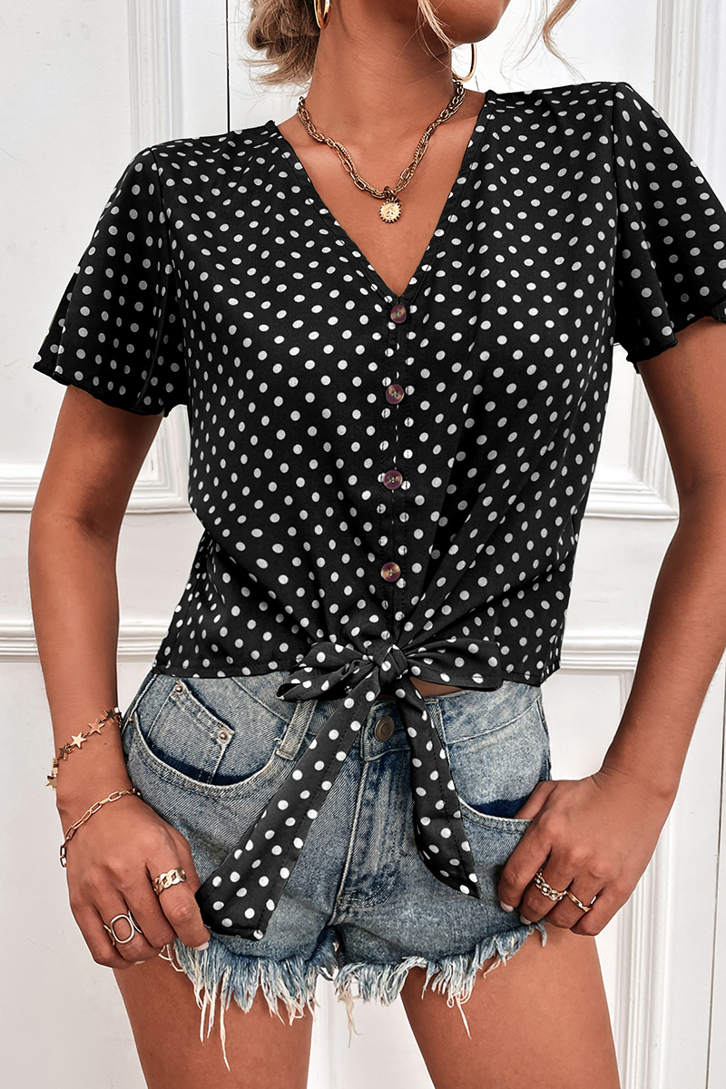 Zola® | Polka Dot V-Neck Lace Blouse