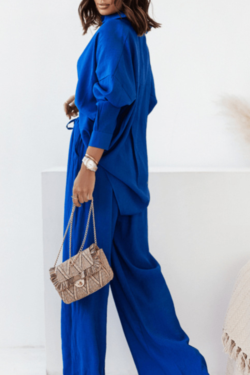 Marta | Casual, solid patchwork turn-down collar with long sleeves, two-piece