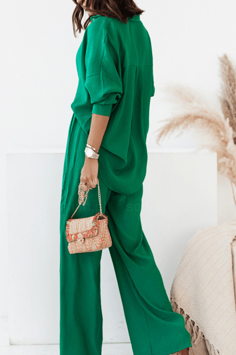 Marta | Casual, solid patchwork turn-down collar with long sleeves, two-piece